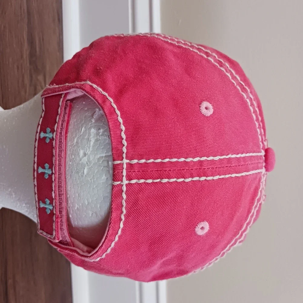 Kbethos Cap Hat Vintage Embroidered Distressed Cross Pink Women's Adjustable Y2K - Picture 4 of 8